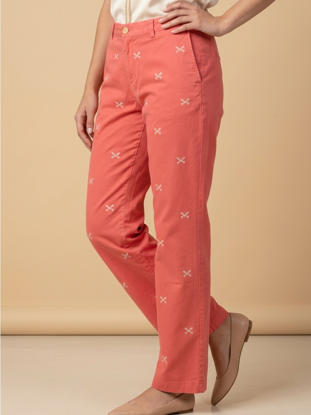 Vineyard Vines Coral Embroidered Straight-Leg Pants